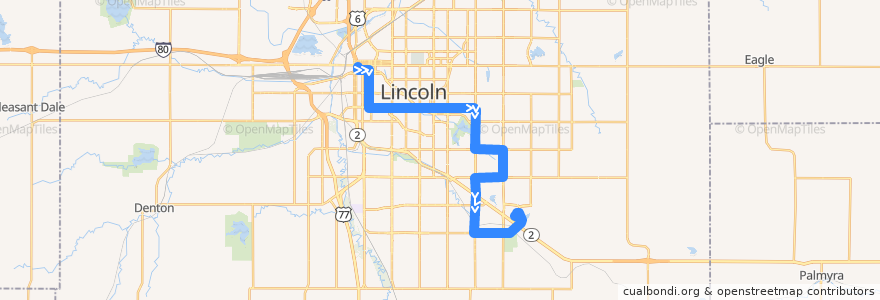 Mapa del recorrido Bus #40 – Heart Hospital - Outbound de la línea  en Lincoln.