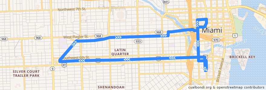 Mapa del recorrido MDT 207: Brickell Station => Southwest 7th Street / Southwest 1st Street => Brickell Station de la línea  en マイアミ.