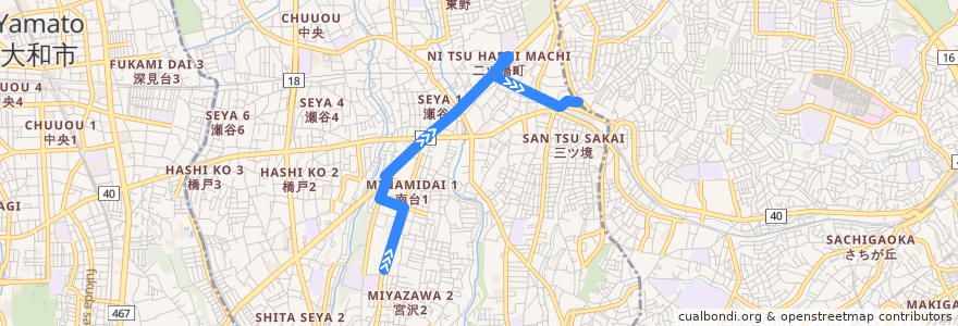 Mapa del recorrido 相鉄バス 旭27系統(南瀬谷小学校→三ツ境駅) de la línea  en 瀬谷区.