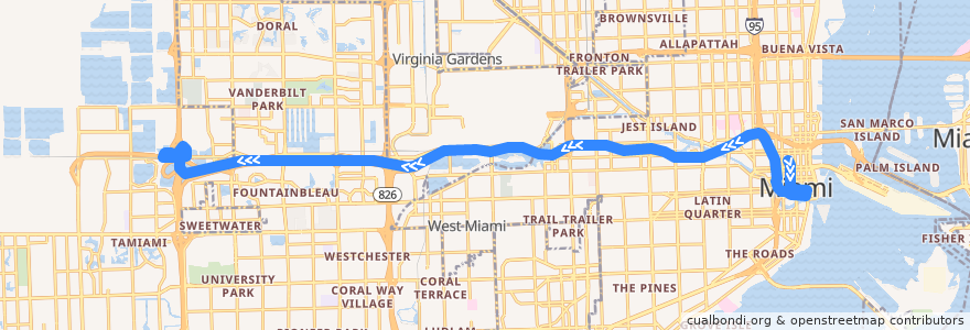 Mapa del recorrido MDT 836: Downtown Miami => Dolphin Station Park and Ride de la línea  en Miami-Dade County.