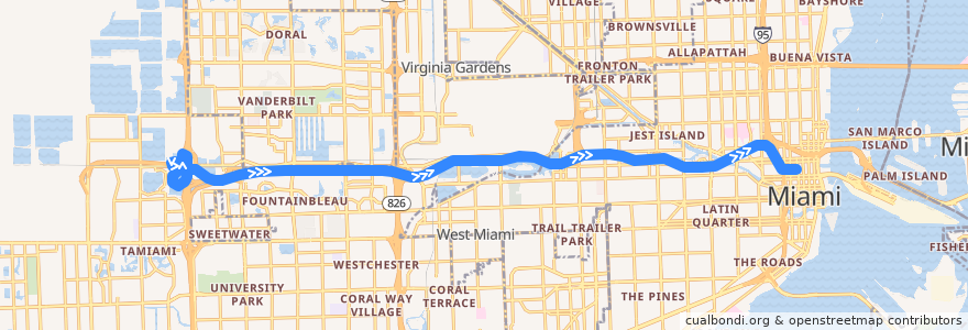 Mapa del recorrido MDT 836: Dolphin Station Park and Ride => Downtown Miami de la línea  en 迈阿密-戴德县/邁亞美戴德縣/邁阿密-戴德郡.