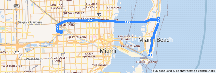 Mapa del recorrido MDT 150: South Beach => Airport Station de la línea  en マイアミ・デイド郡.