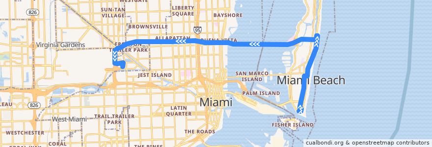 Mapa del recorrido MDT 150: South Beach => Airport Station de la línea  en Майами-Дейд.