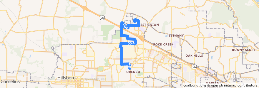 Mapa del recorrido North Hillsboro Link: Orenco Station => Westmark Center de la línea  en Hillsboro.