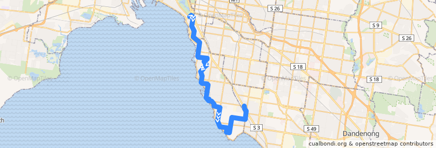 Mapa del recorrido Bus 922: St Kilda Station => North Brighton & Reserve Road => Southland SC de la línea  en Melbourne.