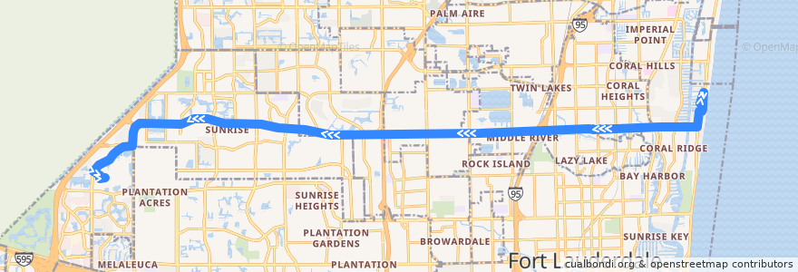 Mapa del recorrido BCT 72: Galt Mile => Sawgrass Mills de la línea  en Broward County.