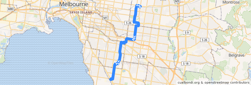 Mapa del recorrido Bus 767: Box Hill Station => Deakin University & Jordanville & Chadstone => Southland SC de la línea  en メルボルン.