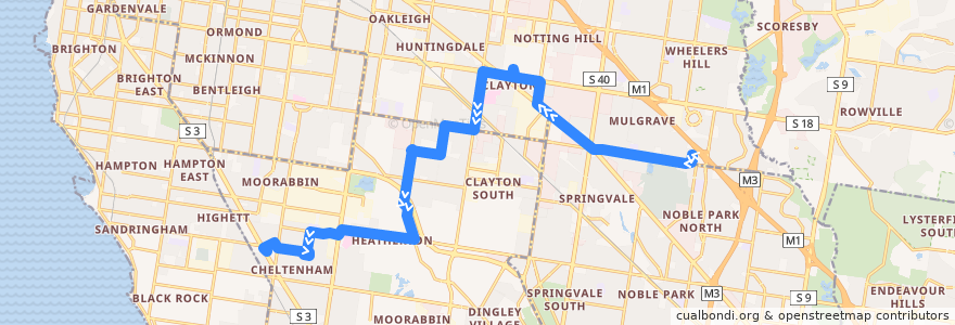 Mapa del recorrido Bus 631: Waverley Gardens SC => Monash University & Clayton => Southland SC de la línea  en メルボルン.