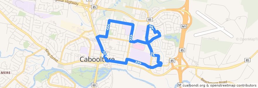 Mapa del recorrido Caboolture Hospitals, TAFE, USC, Caboolture Station (Loop) de la línea  en City of Moreton Bay.