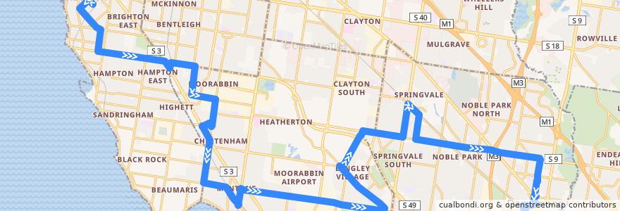 Mapa del recorrido Bus 811: Brighton => Springvale & Heatherton Road => Dandenong Station de la línea  en Melbourne.