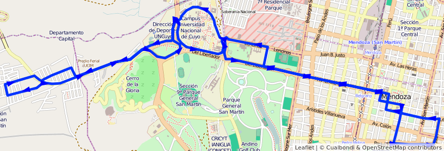 Mapa del recorrido 112 - B° La Favorita - Directo de la línea G03 en Ciudad de Mendoza.