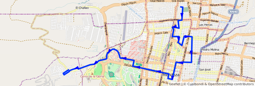 Mapa del recorrido 112 - B° La Favorita - U.N.C. por Hospital Central - Subida de la línea G03 en Departamento Capital.