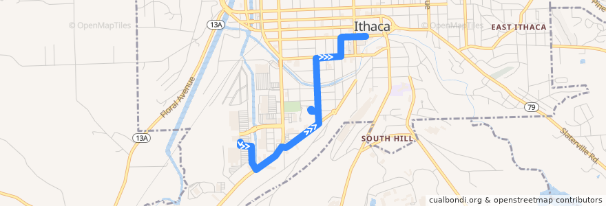 Mapa del recorrido TCAT 15 Inbound Southside Shopper de la línea  en Ithaca.