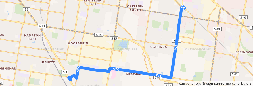 Mapa del recorrido Bus 821: Clayton => Heatherton => Southland de la línea  en City of Kingston.