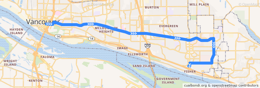 Mapa del recorrido Bus 37: Vancouver City Center => Fisher's Landing de la línea  en Vancouver.