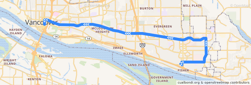 Mapa del recorrido Bus 37: Fisher's Landing => Vancouver City Center de la línea  en Vancouver.