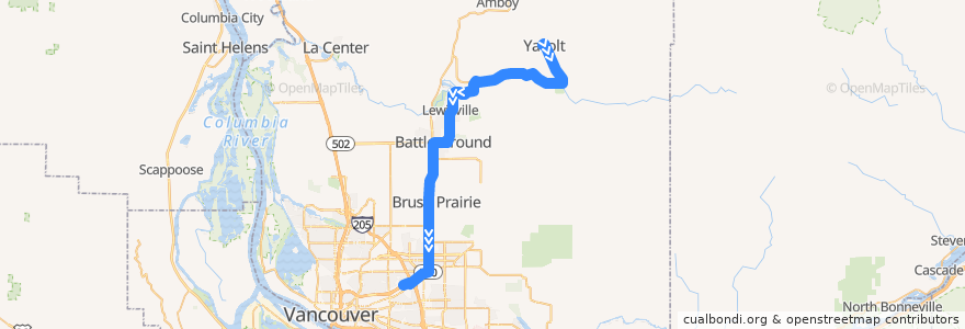 Mapa del recorrido Bus 47: Yacolt => Vancouver Mall Transit Center de la línea  en Clark County.