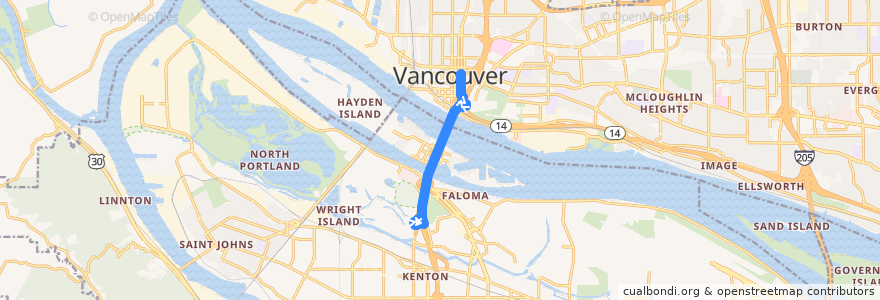 Mapa del recorrido Bus 60: Delta Park => Vancouver City Center de la línea  en ایالات متحده آمریکا.
