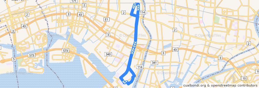 Mapa del recorrido JR甲子園口-高須東線 de la línea  en Nishinomiya.