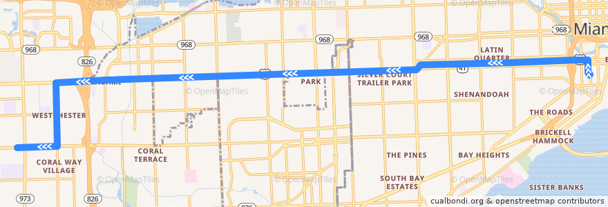 Mapa del recorrido MDT 8: Brickell Station => Westchester de la línea  en Contea di Miami-Dade.