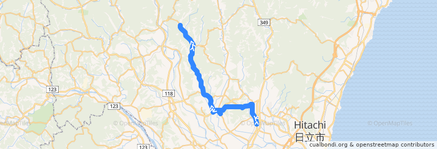 Mapa del recorrido 茨城交通バス金砂50系統 太田営業所・常陸太田駅⇒金砂郷中学校・金砂郷支所⇒上宮田代 de la línea  en 常陸太田市.