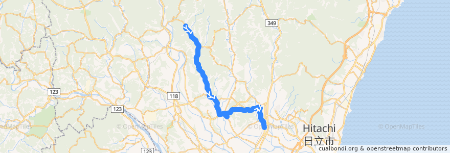 Mapa del recorrido 茨城交通バス金砂50系統 上宮田代⇒金砂郷支所・金砂郷中学校⇒常陸太田駅・太田営業所 de la línea  en 常陸太田市.