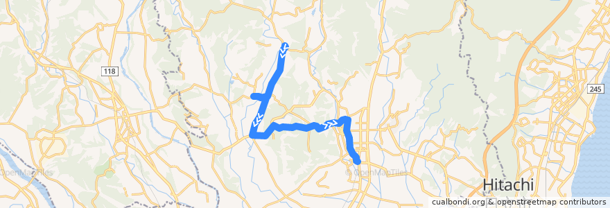 Mapa del recorrido 茨城交通バス金砂53系統 和田朝日屋⇒久米十文字⇒常陸太田駅 de la línea  en 常陸太田市.