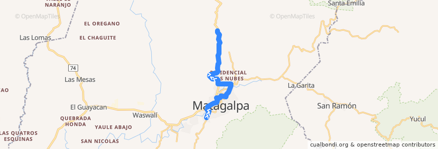 Mapa del recorrido Ruta 13: El Cementerio - Los Lipes de la línea  en Matagalpa.