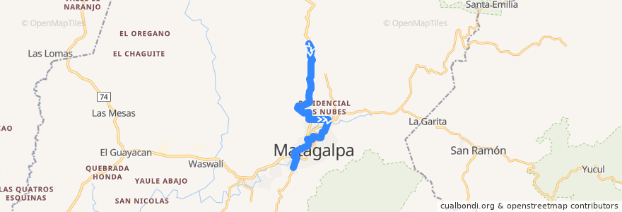 Mapa del recorrido Ruta 13: Los Lipes - El Cementerio de la línea  en Matagalpa.