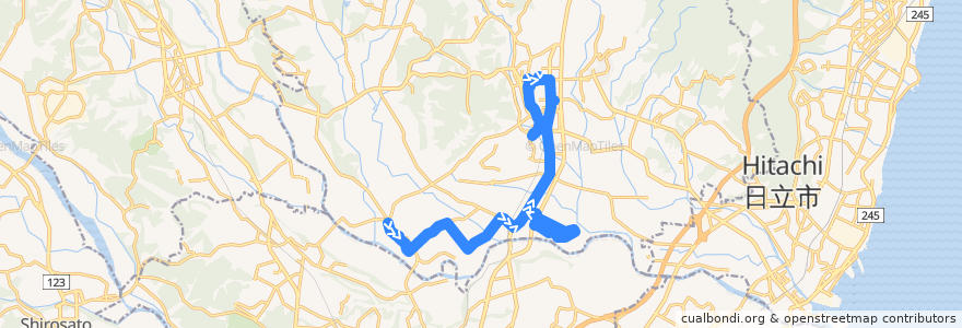 Mapa del recorrido 茨城交通バス金砂57系統 中野十文字⇒道の駅ひたちおおた⇒常陸太田駅・市役所・総合福祉会館 de la línea  en 常陸太田市.