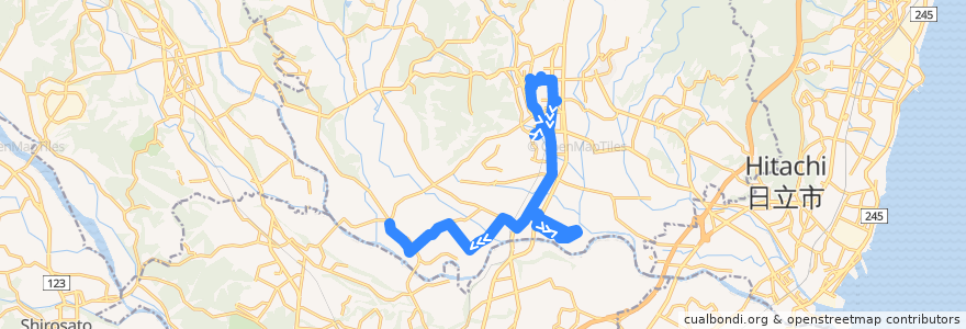 Mapa del recorrido 茨城交通バス金砂57系統 総合福祉会館・常陸太田駅・市役所⇒道の駅ひたちおおた⇒中野十文字 de la línea  en Hitachiota.