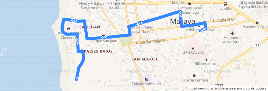 Mapa del recorrido Mercado -> Barrio Cailagua de la línea  en Masaya (Municipio).