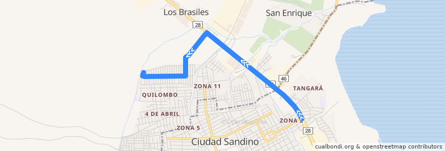 Mapa del recorrido Ruta 172 (CS): Ciudad Sandino -> Valle de Sandino de la línea  en Managua.