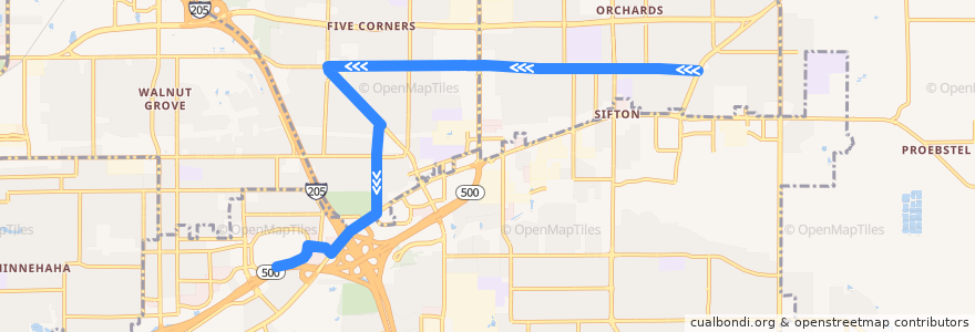 Mapa del recorrido Bus 72: 152nd Avenue => Vancouver Mall Transit Center de la línea  en Clark County.