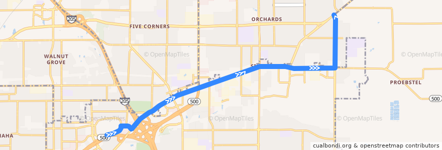 Mapa del recorrido Bus 74: Vancouver Mall Transit Center => 162nd Avenue de la línea  en Clark County.