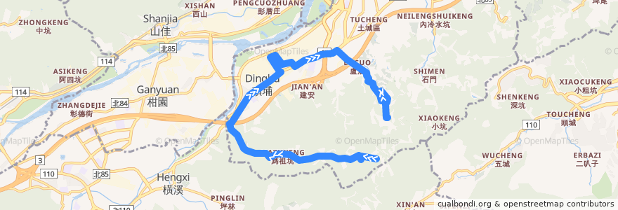 Mapa del recorrido 新北市 571 善息寺-南天母廣場 (往程) de la línea  en Neu-Taipeh.