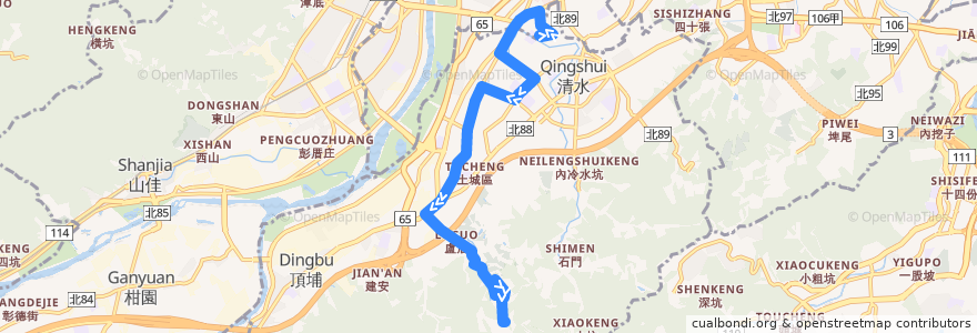 Mapa del recorrido 新北市 573 信義國小-南天母廣場 (往程) de la línea  en Tucheng District.