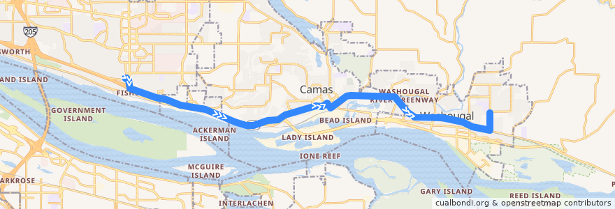 Mapa del recorrido Bus 92: Fisher's Landing => Washougal High School de la línea  en Clark County.