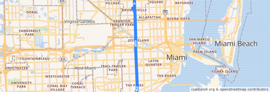 Mapa del recorrido MDT 27: Coconut Grove => Calder de la línea  en 마이애미데이드 군.