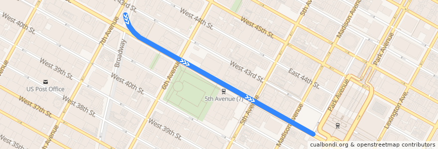 Mapa del recorrido NYCS - S 42nd Street Shuttle: Times Square → Grand Central de la línea  en Manhattan Community Board 5.