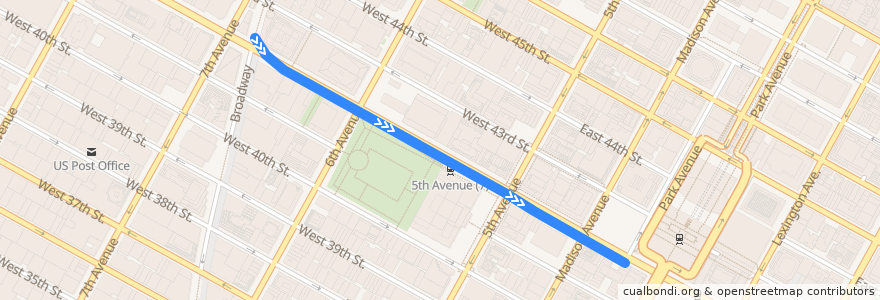 Mapa del recorrido NYCS - S 42nd Street Shuttle: Times Square → Grand Central de la línea  en Manhattan Community Board 5.