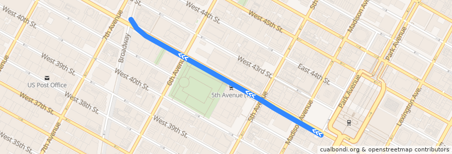 Mapa del recorrido NYCS - S 42nd Street Shuttle: Grand Central → Times Square de la línea  en Manhattan Community Board 5.
