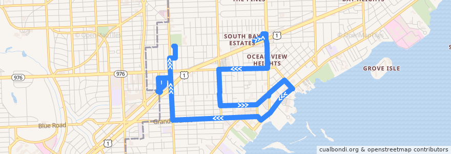 Mapa del recorrido Bus Coconut Grove Trolley: Coconut Grove Station => Douglas Park de la línea  en 마이애미.