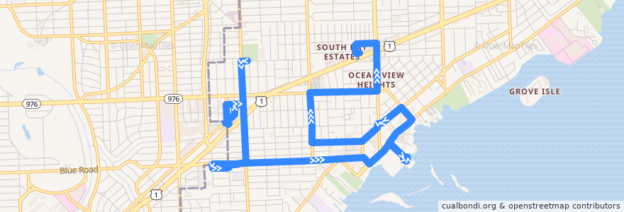 Mapa del recorrido Bus Coconut Grove Trolley: Douglas Park => Coconut Grove Station de la línea  en 迈阿密/邁阿密.