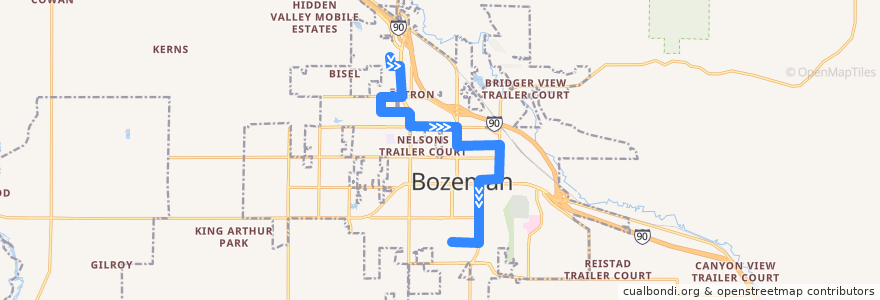 Mapa del recorrido Blueline Retail Inbound de la línea  en Bozeman.