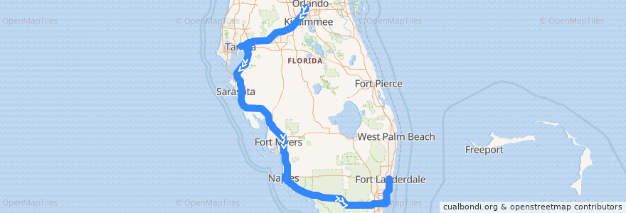 Mapa del recorrido Flixbus 2421: Orlando => Fort Lauderdale de la línea  en Floride.