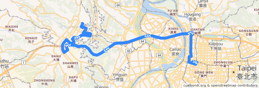 Mapa del recorrido 新北市 966 林口竹林山觀音寺—台北車站(返程) de la línea  en تايبيه الجديدة.