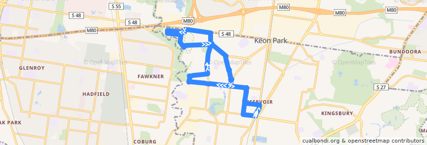 Mapa del recorrido Bus 558: Reservoir => North West Reservoir => Reservoir (clockwise loop) de la línea  en City of Darebin.