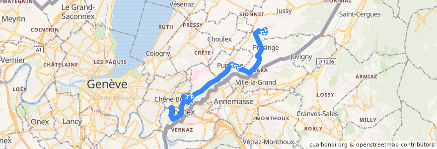 Mapa del recorrido Bus 37: Lullier → Sous-Moulin de la línea  en Genf.