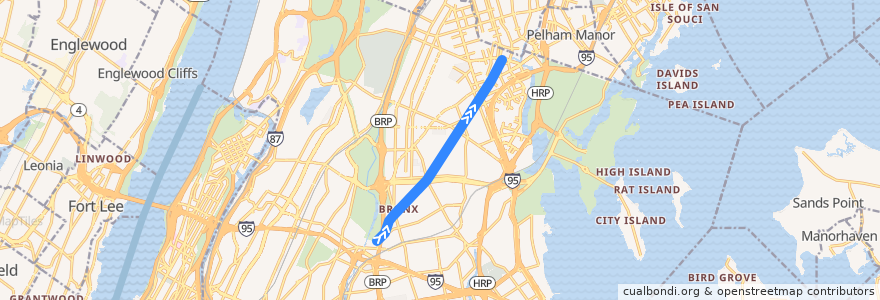 Mapa del recorrido NYCS - 5 Train (late nights): East 180th Street → Eastchester–Dyre Avenue de la línea  en Бронкс.